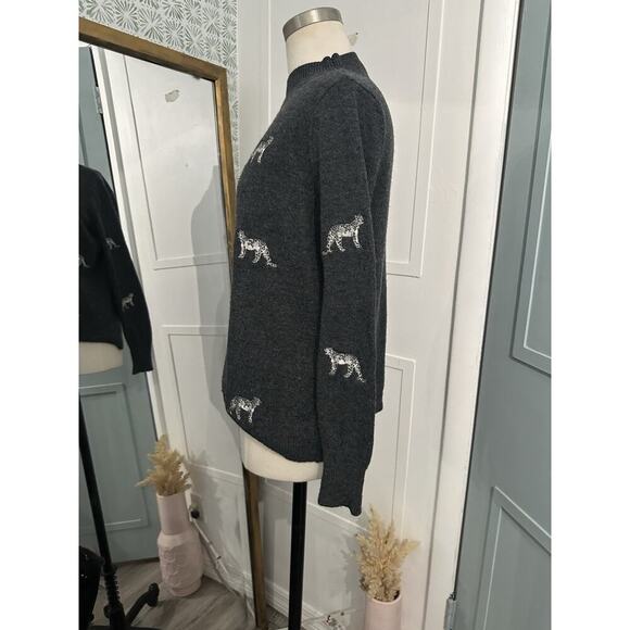 Chico’s Cashmere Blend Embroidered Cheetah Sweater Size 0 Small Gray Crew Neck - Picture 7 of 11